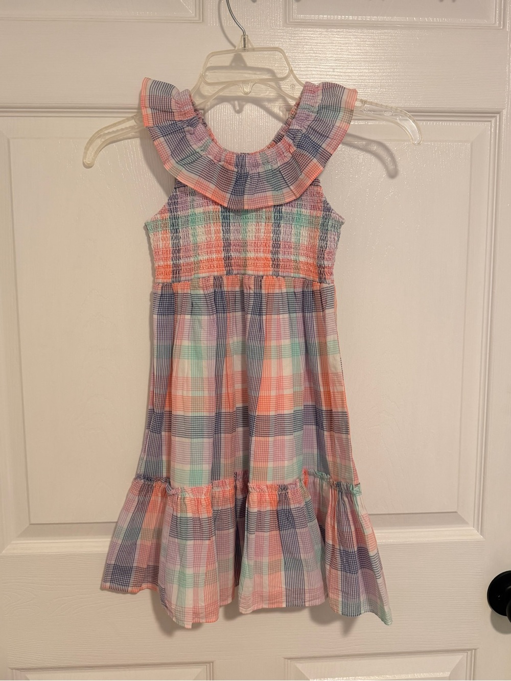 J Crew Crewcuts Girls Plaid Ruffle Neck Summer Dress - Multicolor